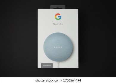 London / United Kingdom - 04 17 2020: Google Nest Mini