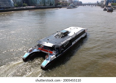 London, United Kingdom - 07.02.2021: Uber boat ride on Thames, London
