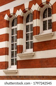 London/ United Kingdom - 07.31.2020: A Close Up Of A Victorian Mansion Windows In St James's.