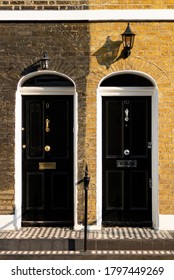 London/ United Kingdom - 08.11.2020: A Close Up Of A Victorian Terrace House Front Door.