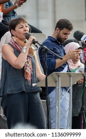 London, United Kingdom, 13th July 2018: Caroline Lucas MP, Co-leader Of The Green Party Of England And Wales Speaks At An Anti Trump Rally In Central London