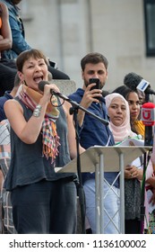 London, United Kingdom, 13th July 2018: Caroline Lucas MP, Co-leader Of The Green Party Of England And Wales Speaks At An Anti Trump Rally In Central London