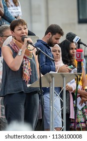 London, United Kingdom, 13th July 2018: Caroline Lucas MP, Co-leader Of The Green Party Of England And Wales Speaks At An Anti Trump Rally In Central London