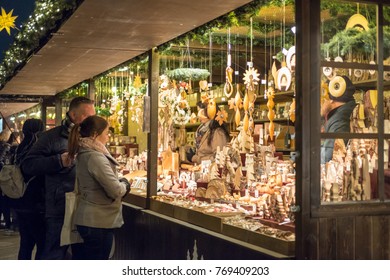 London, United Kingdom - 17 November 2017: People walking, shopping at Winter Wonderland, a Christmas Market in Hyde Park, London.