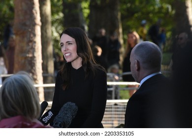 London, United Kingdom, 17-09-2022. Prime Minister Jacinda Ardern Speaks To New Zealand Media In The Mall.