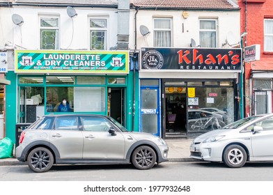 London, United Kingdom, 20 May, 2021: Exterior Of Launderette And Dry Cleaners In Green Street, An Area In East London Traditionally Favoured By Creatives And Families