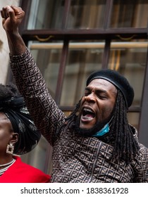 London, United Kingdom. 21st October 2020.Nigerian Afrobeats Artists Burna Boy Protests Against Police Killings In Nigeria After 12 Days Of Anti-police Demonstrating. 