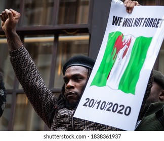 London, United Kingdom. 21st October 2020.Nigerian Afrobeats Artists Burna Boy Protests Against Police Killings In Nigeria After 12 Days Of Anti-police Demonstrating. 