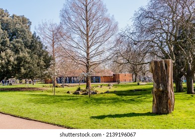 London, United Kingdom, 22 March 2022: Café  In The Background, Central Park, East Ham, Newham