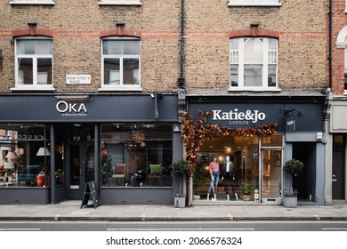 London, United Kingdom - 22 October 2020: Storefront of home design and fashion shops on New King's Road in Fulham, London
