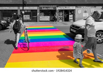 London, United Kingdom, 2nd July 2019:London Borough Of Newham Council Show Their Support For The LGBTQ+ Community By Painting A Pedestrian Controlled Crossing With 'Pride' Rainbow Colours 