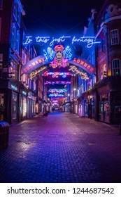 London, United Kingdom 30 November 2018, Carnaby Street With All Neon Light At Night Time 