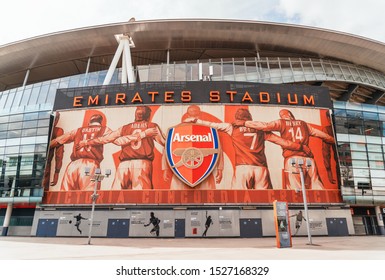 LONDON, UNITED KINGDOM - 31 AUG 2019: Outside view of Emirates Stadium,the home ground for Arsenal Football Club.