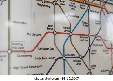 London / United Kingdom - 6/27/2019: A London underground map on a poster