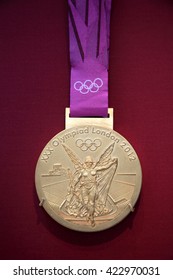 London, United Kingdom, April 10, 2012 : 2012 Olympic Games gold medal on display at the British Museum