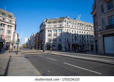 London, United Kingdom - April 13th 2020: Oxford Circus Empty Due To Coronavirus