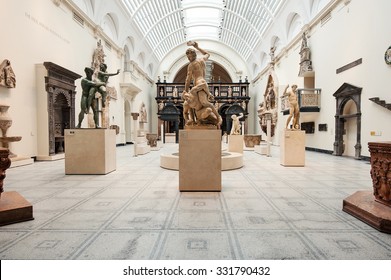LONDON, UNITED KINGDOM - APRIL 16, 2014: Victoria and Albert Museum interior view. V&A Museum is the world's largest museum of decorative arts and design. 
