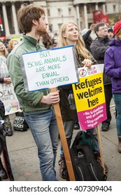 London, United Kingdom - April 16, 2016: Anti-Austerity March. A Quote From George Orwell's 