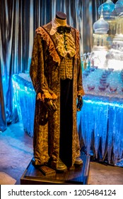 London, United Kingdom, April 2017: Ron Weasley Yule Ball Robe Displayed At Warner Brothers Harry Potter Movie Studio Tour