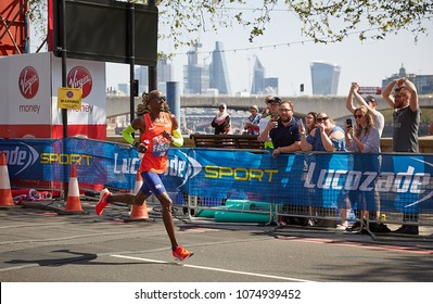 London / United Kingdom, April 2018: Mo Farah At London Marathon Passing Embankment