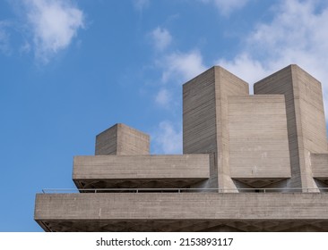 London, United Kingdom - April 23 2022: The Royal National Theatre On South Bank In London, Designed By Architect  Denys Lasdun And Completed In 1976.