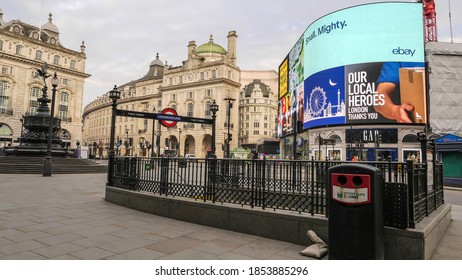 London, United Kingdom - April 8 2020: Piccadilly Circus Empty Due To Coronavirus Outbreak