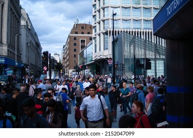 LONDON, UNITED KINGDOM - Aug 14, 2019: A Lot Of People In The Street At The End Of Summer August 2019 In London, Soho Walk