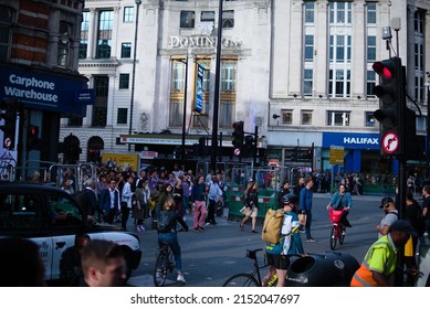 LONDON, UNITED KINGDOM - Aug 14, 2019: A Lot Of People In The Street At The End Of Summer August 2019 In London, Soho Walk