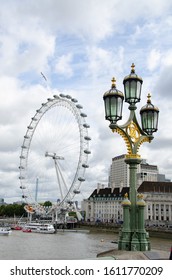 London, United Kingdom- August 15, 2019: The London Eye By The Thames River Seen From Westminister Bridge 