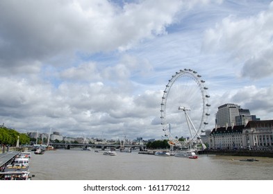London, United Kingdom- August 15, 2019: The London Eye By The Thames River Seen From Westminister Bridge 