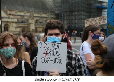 London / United Kingdom - August 16 2020: Students Stage A Demonstration In Parliament Square Protesting The System Change That Effected A-level Exam Results.