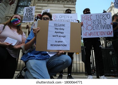 London / United Kingdom - August 21 2020: Students Stage A Demonstration Outside Downing Street To Protest System Change That Effected A-level Exam Results.