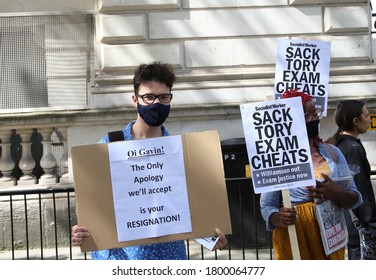 London / United Kingdom - August 21 2020: Students Stage A Demonstration Outside Downing Street To Protest System Change That Effected A-level Exam Results.