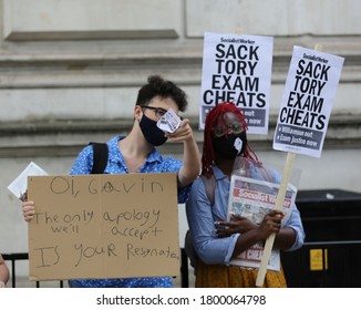 London / United Kingdom - August 21 2020: Students Stage A Demonstration Outside Downing Street To Protest System Change That Effected A-level Exam Results.