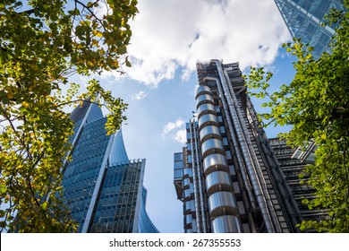 London, United Kingdom - August 21, 2014: Skyscrapers in the City of London in summer. Modern Office Buildings, London.
