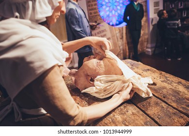 London, United Kingdom - August 24, 2017: Marie Tussaud At Work In Madame Tussauds Wax Museum In London