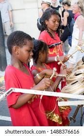 London, United Kingdom, August 25th 2019:- Children Play On Steel Drums At The Notting Hill Carnival In West London, The Notting Hill Carnival Is Europe's Largest Street Party.