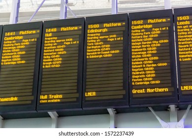 London, United Kingdom - August 26, 2018: Arrivals Departure Board In King's Cross Train Station, London, England, UK