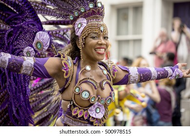 London, United KIngdom - August 29, 2016: Notting Hill Carnival. The Notting Hill Carnival Is World Famous, With Many Competing Groups Dancing Through The Streets Of Notting Hill In London.