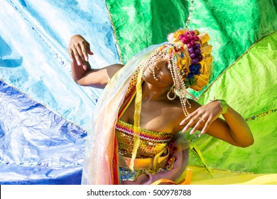 London, United KIngdom - August 29, 2016: Notting Hill Carnival. The Notting Hill Carnival Is World Famous, With Many Competing Groups Dancing Through The Streets Of Notting Hill In London.