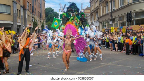 LONDON, UNITED KINGDOM - AUGUST 29, 2016 -  Notting Hill Carnival. Parade Of  Dancers In Costume