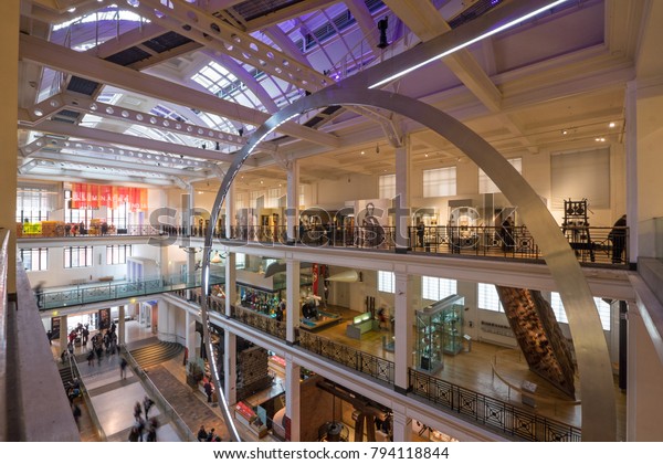 LONDON, UNITED KINGDOM - CIRCA JANUARY, 2018:\
Main hall inside The Science Museum was founded in 1857 as part of\
the South Kensington\
Museum.