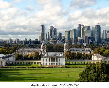 London, United Kingdom - Circa November 2019: View Of London City From The Old Royal Observatory Garden
