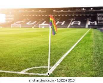 LONDON, UNITED KINGDOM - DECEMBER 07, 2019: Fulham Football Club Supporting Rainbow Laces For The Bristol City Game At The Craven Cottage.