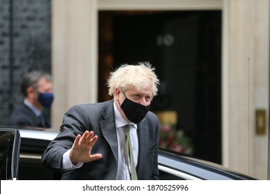 London, United Kingdom - December 09 2020: UK Prime Minister Boris Johnson arrives in 10 Downing Street in London ahead of flying to Brussels for Brexit trade talks.