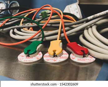 London, United Kingdom. December 27 2018. ECG Or EKG Electrodes Ready To Be Used On A Patient In Operating Theatre.