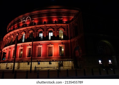 London | United Kingdom: December 29 2021: Famous Royal Albert Hall As Seen At Christmas