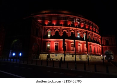 London | United Kingdom: December 29 2021: Famous Royal Albert Hall As Seen At Christmas