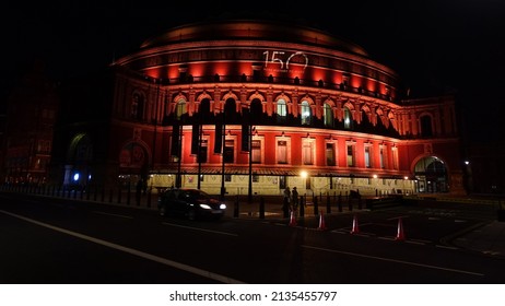 London | United Kingdom: December 29 2021: Famous Royal Albert Hall As Seen At Christmas