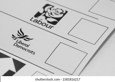 London / United Kingdom - December 7th 2019: Labour And Liberal Democrats On General Election Ballot Paper